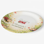 Rustic Floral Lady Bug 1st Birthday ペーパープレート (アングル)