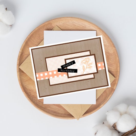 Rustic Floral Light Orange Birthday カード