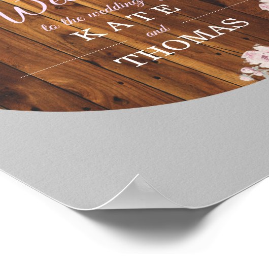 Rustic Floral Light Strings Wedding Welcome Sign ポスター (角)