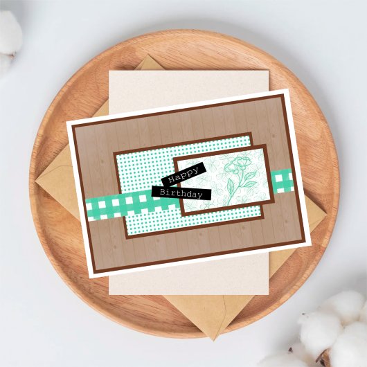 Rustic Floral Light Turquoise Birthday カード