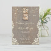 Rustic Floral Mason Jar String Lights Wood Wedding 招待状 (スタンド正面)