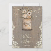 Rustic Floral Mason Jar String Lights Wood Wedding 招待状 (裏面)