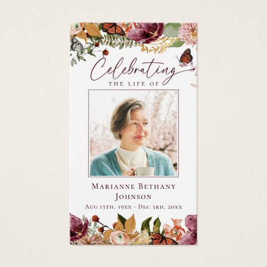 Rustic Floral Memorial Funeral Prayer Card (正面)