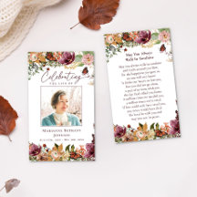 Rustic Floral Memorial Funeral Prayer Card