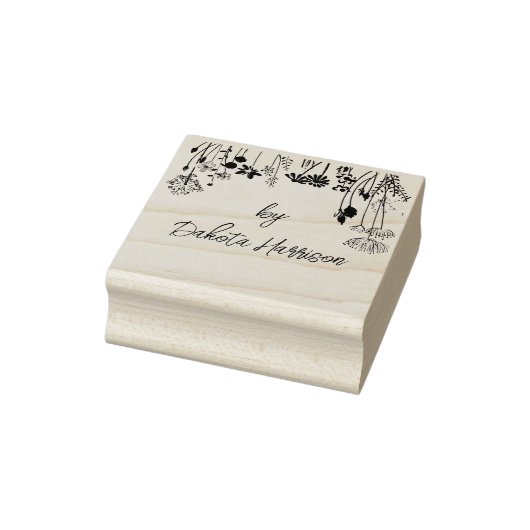Rustic Floral Modern Script Custom Name Signature ラバースタンプ (スタンプ)