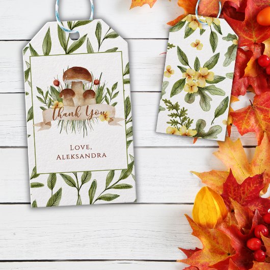 Rustic Floral Mushrooms Fall Baby Shower Thank You ギフトタグ