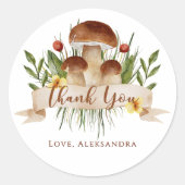 Rustic Floral Mushrooms Fall Baby Shower Thank You ラウンドシール (正面)