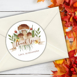 Rustic Floral Mushrooms Fall Baby Shower Thank You ラウンドシール