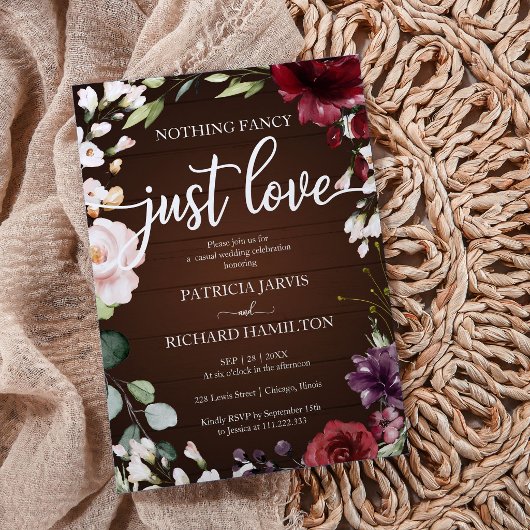 Rustic Floral Nothing Fancy Just Love ウェディング 招待状