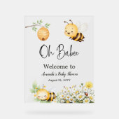 Rustic Floral Oh Babee Honey Bee Baby Shower アクリルサイン (正面)
