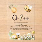 Rustic Floral Oh Babee Honey Bee Baby Shower アクリル招待状 (正面)