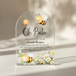 Rustic Floral Oh Babee Honey Bee Baby Shower アクリル招待状
