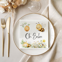 Rustic Floral Oh Babee Honey Bee Baby Shower スタンダードカクテルナプキン