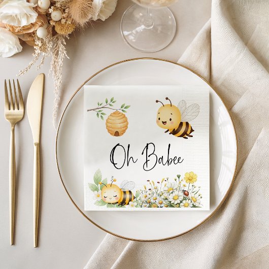 Rustic Floral Oh Babee Honey Bee Baby Shower スタンダードカクテルナプキン