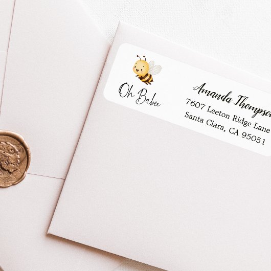 Rustic Floral Oh Babee Honey Bee Baby Shower ラベル