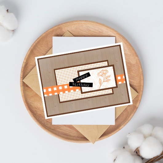 Rustic Floral Orange Birthday カード