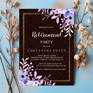 Rustic Floral Pastel Watercolor Retirement Party 招待状