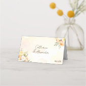 Rustic Floral Peach Yellow Roses Wedding Reception プレイスカード (裏面)