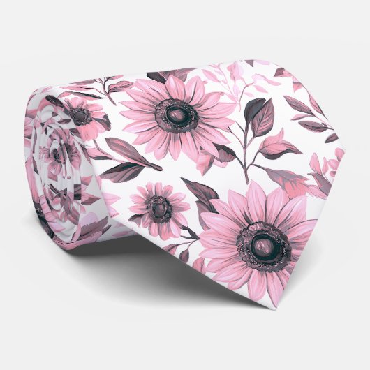 Rustic Floral Pink Sunflower ネクタイ (ロール)