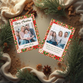 Rustic Floral Plaid 2 Photo Christmas Holiday Card シーズンカード