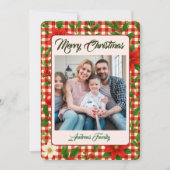 Rustic Floral Plaid 2 Photo Christmas Holiday Card シーズンカード (正面)