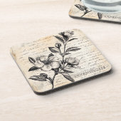 Rustic Floral Sketch with Calligraphy - Aged (2) コースター (左側)