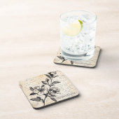 Rustic Floral Sketch with Calligraphy - Aged (2) コースター (右側)