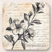 Rustic Floral Sketch with Calligraphy - Aged (2) コースター (正面)
