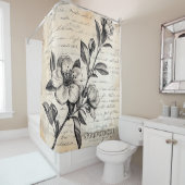 Rustic Floral Sketch with Calligraphy - Aged (2) シャワーカーテン (インサイチュ)