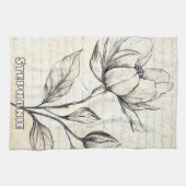 Rustic Floral Sketch with Calligraphy - Aged (4) キッチンタオル (横)