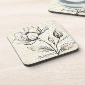 Rustic Floral Sketch with Calligraphy - Aged (4) コースター (左側)