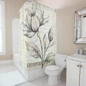 Rustic Floral Sketch with Calligraphy - Aged (4) シャワーカーテン (インサイチュ)
