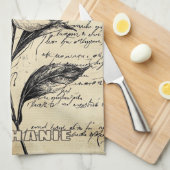 Rustic Floral Sketch with Calligraphy - Aged (5) キッチンタオル (四つ折り)