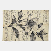 Rustic Floral Sketch with Calligraphy - Aged (5) キッチンタオル (横)