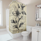 Rustic Floral Sketch with Calligraphy - Aged (5) シャワーカーテン (インサイチュ)