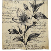 Rustic Floral Sketch with Calligraphy - Aged (5) シャワーカーテン (正面)