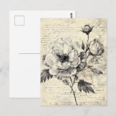 Rustic Floral Sketch with Calligraphy - Aged (7) ポストカード (正面/裏面)