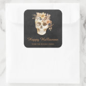 Rustic Floral Skull Halloween スクエアシール (バッグ)