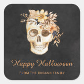 Rustic Floral Skull Halloween スクエアシール (正面)