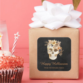 Rustic Floral Skull Halloween スクエアシール