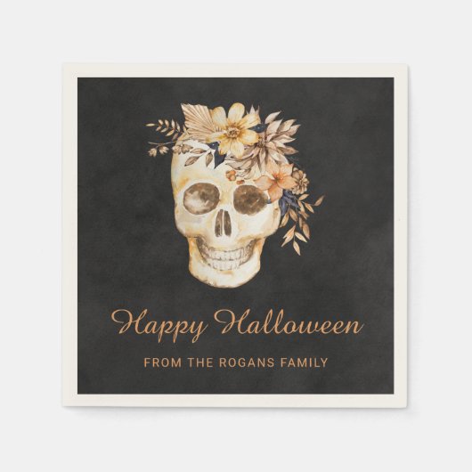 Rustic Floral Skull Halloween スタンダードカクテルナプキン (正面)