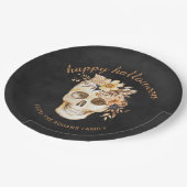 Rustic Floral Skull Halloween ペーパープレート (アングル)