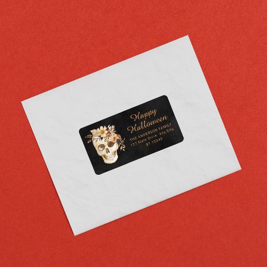 Rustic Floral Skull Halloween ラベル