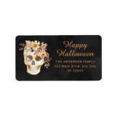 Rustic Floral Skull Halloween ラベル (正面)