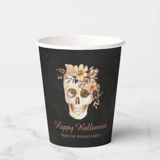 Rustic Floral Skull Halloween 紙コップ (裏面)