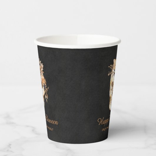 Rustic Floral Skull Halloween 紙コップ (左)