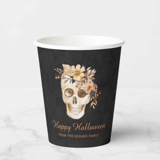 Rustic Floral Skull Halloween 紙コップ (正面)