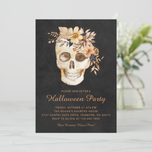 Rustic Floral Skull Halloween Party 招待状 (スタンド正面)