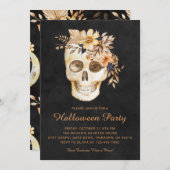 Rustic Floral Skull Halloween Party 招待状 (正面/裏面)