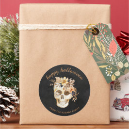 Rustic Floral Skull Halloween Square Sticker ラウンドシール